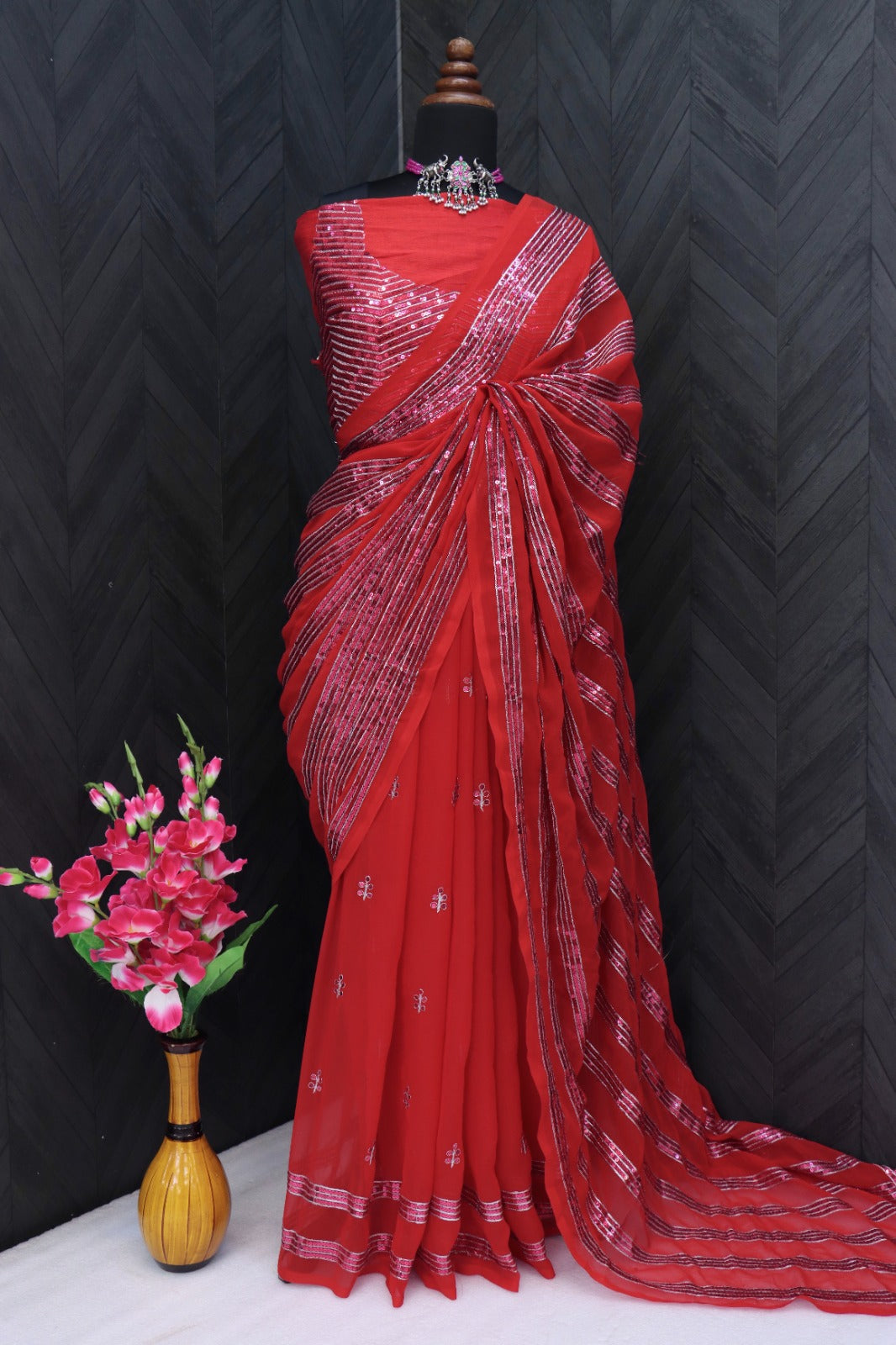 Red Designer Sabyasachi Saree ,Party Wear Saree ,Paithani Saree, Georgette Sequence Saree