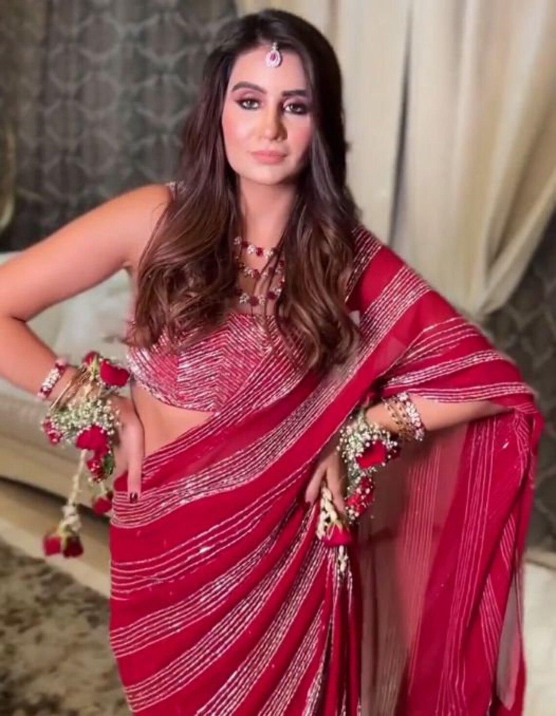 Vichitra Silk Designer Saree In Red Colour - SR4690188