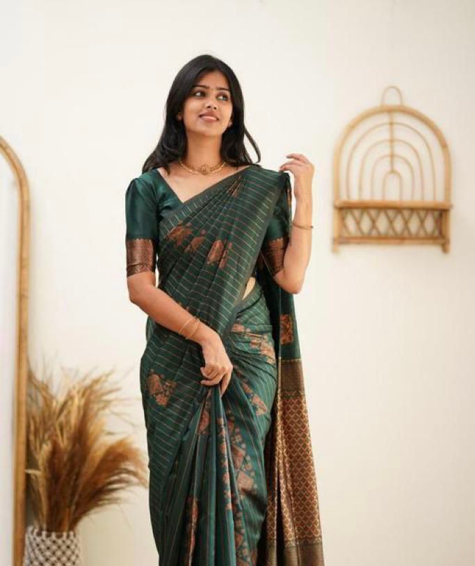 Women's Kanjivaram Soft Silk Saree For Wedding With Un-Stitched Blouse –  Ville Fashions