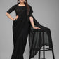 Black Chiffon Plain Saree With Moti Saree