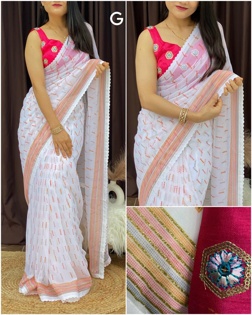 Daily Wear Peach Printed Work Georgette Saree