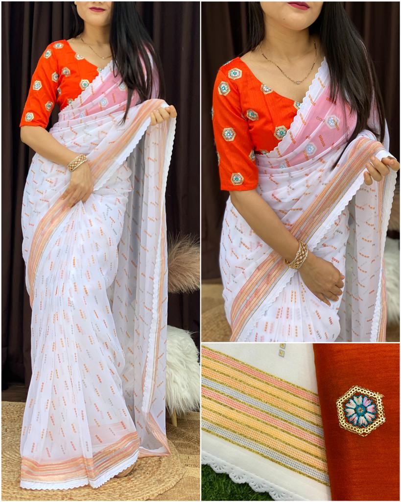 Buy Peach Georgette Saree online-Karagiri – Karagiri Global