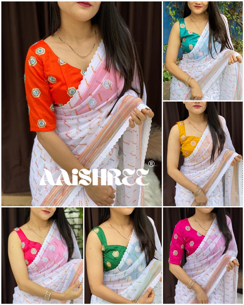 Daily Wear Peach Printed Work Georgette Saree