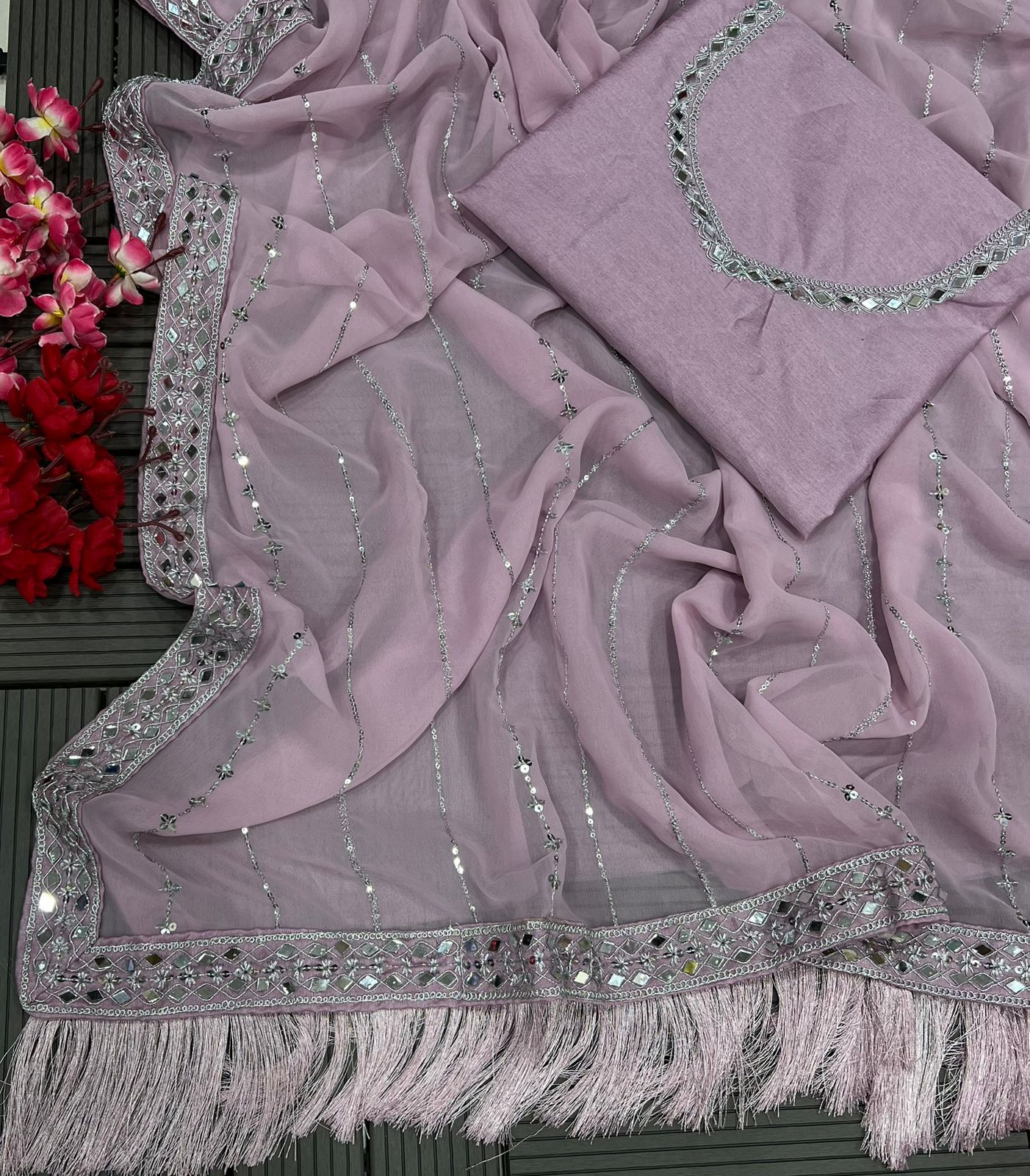 Self Design, Ombre, Temple Border, Embroidered, Woven, Embellished Bollywood Silk Blend