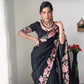 Beautiful black shaded resham work faux georgette saree