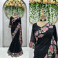 Beautiful black shaded resham work faux georgette saree