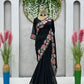 Beautiful black shaded resham work faux georgette saree