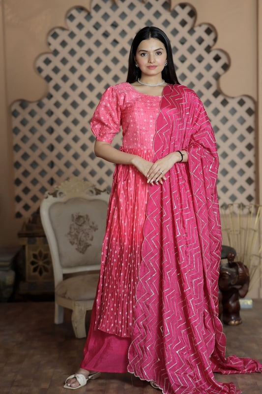 Ready to wear Hot Pink Chikankari Lucknowi  kurti