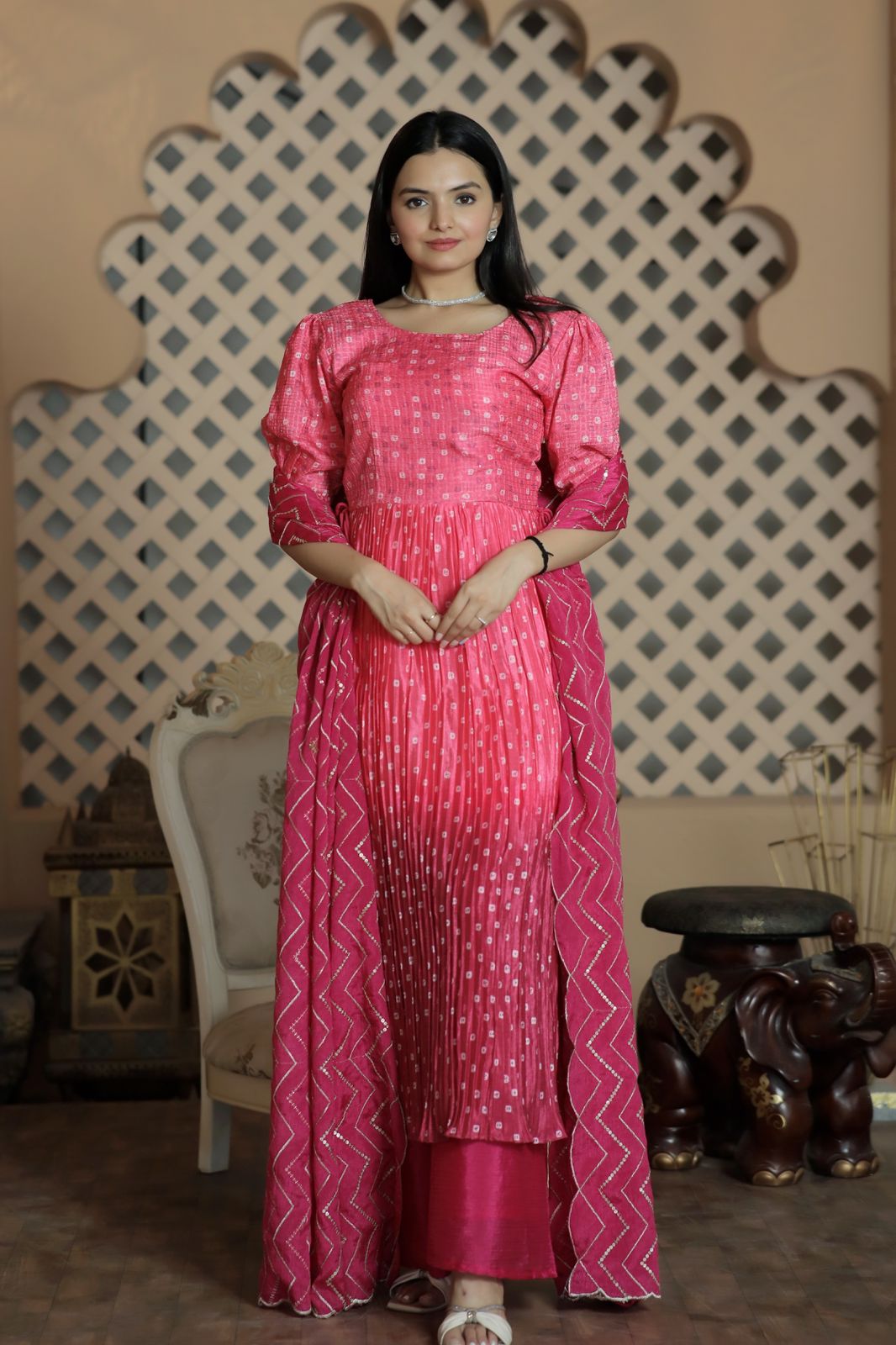 Ready to wear Hot Pink Chikankari Lucknowi  kurti