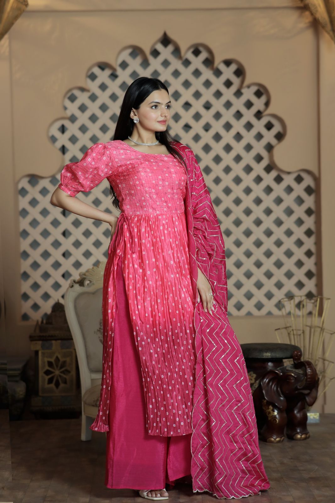 Ready to wear Hot Pink Chikankari Lucknowi  kurti