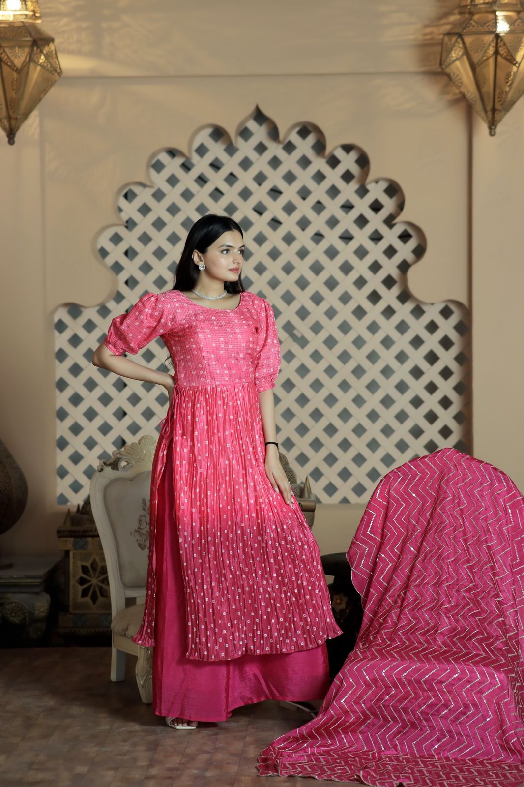 Ready to wear Hot Pink Chikankari Lucknowi  kurti