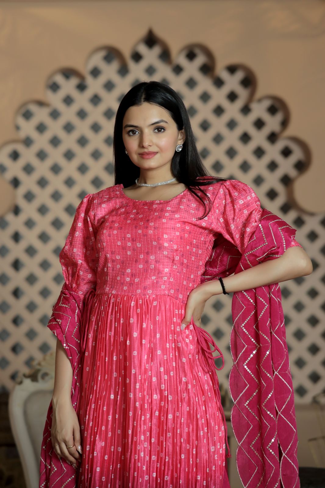 Ready to wear Hot Pink Chikankari Lucknowi  kurti