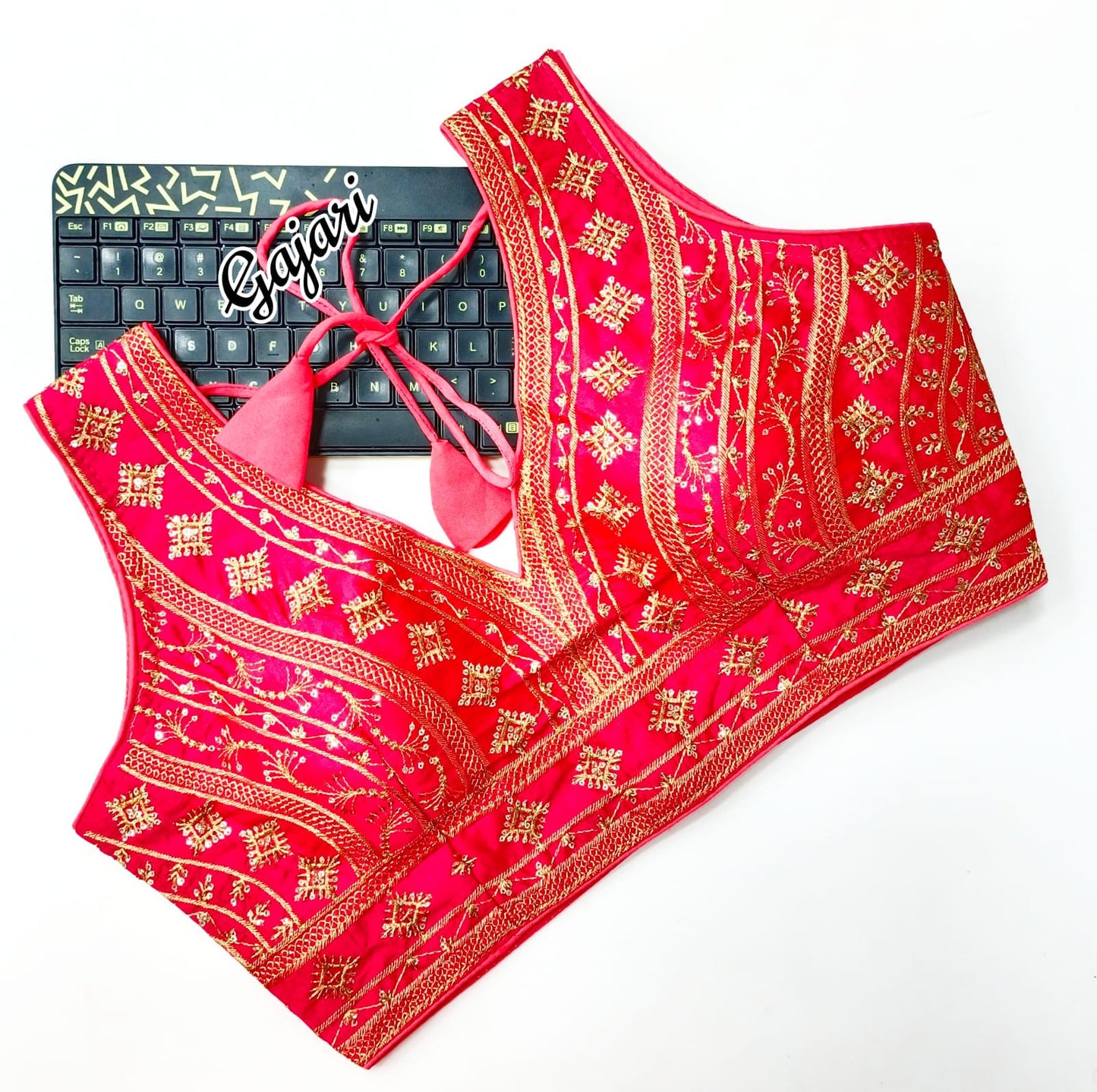 Satrani Women's Half Sleeve Art Silk Embroidery Work Round Neck Stitched Blouse