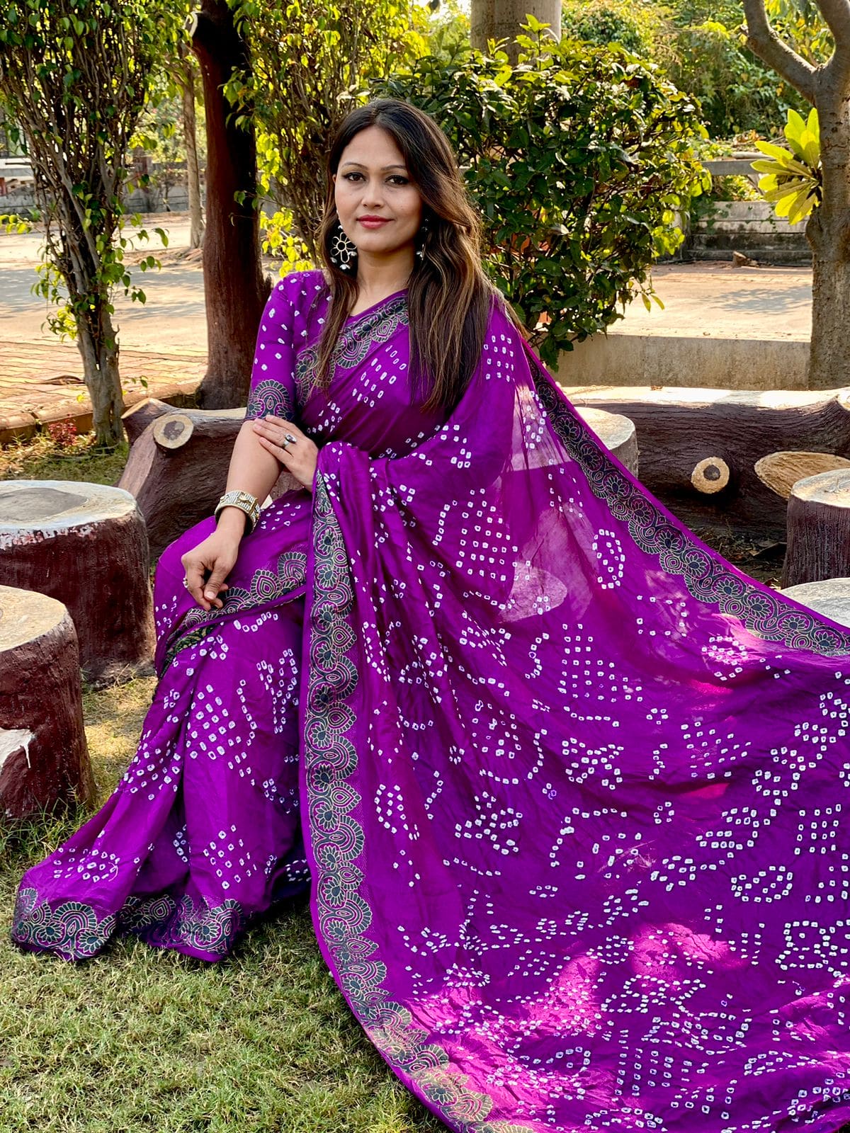 Pure Hand Bandhej Silk saree with printed work