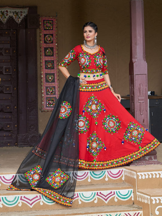 Pure Cotton Gamathi Work Navratri | Navratri Collection Lehenga Choli | Navratri Outfit | Navratri Lehenga |Choli For Navratri|Chaniya Choli