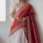 Jacquard Lehenga Choli In Red And White