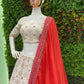 Jacquard Lehenga Choli In Red And White