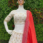 Jacquard Lehenga Choli In Red And White