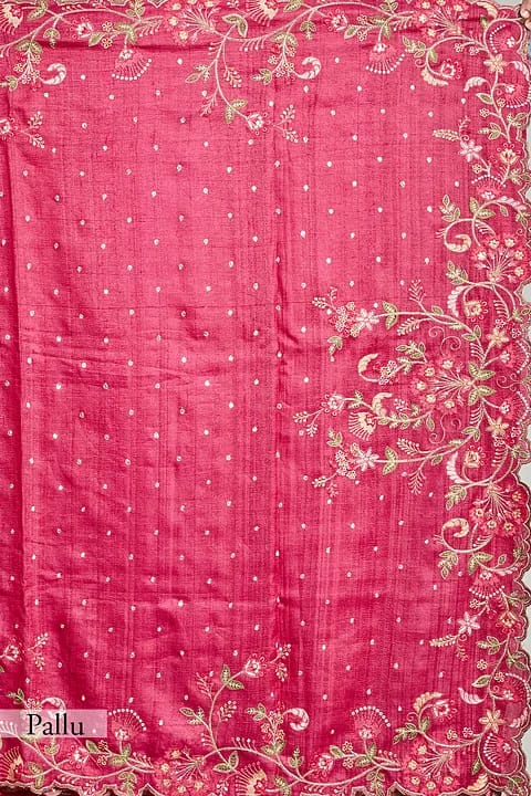 Women's Bollywood Designer Pink Colored Vichitra Silk Embroidered Party Wear Saree