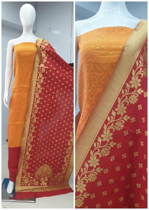 Party Wear Dharti Bandhni Banarasi Jacquard Silk Dress Material