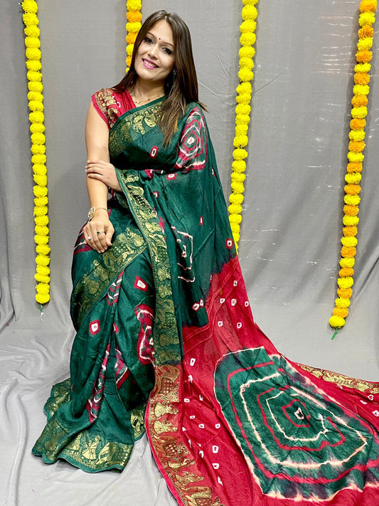 Bandhani Art silk With Bandhni Zari Saree