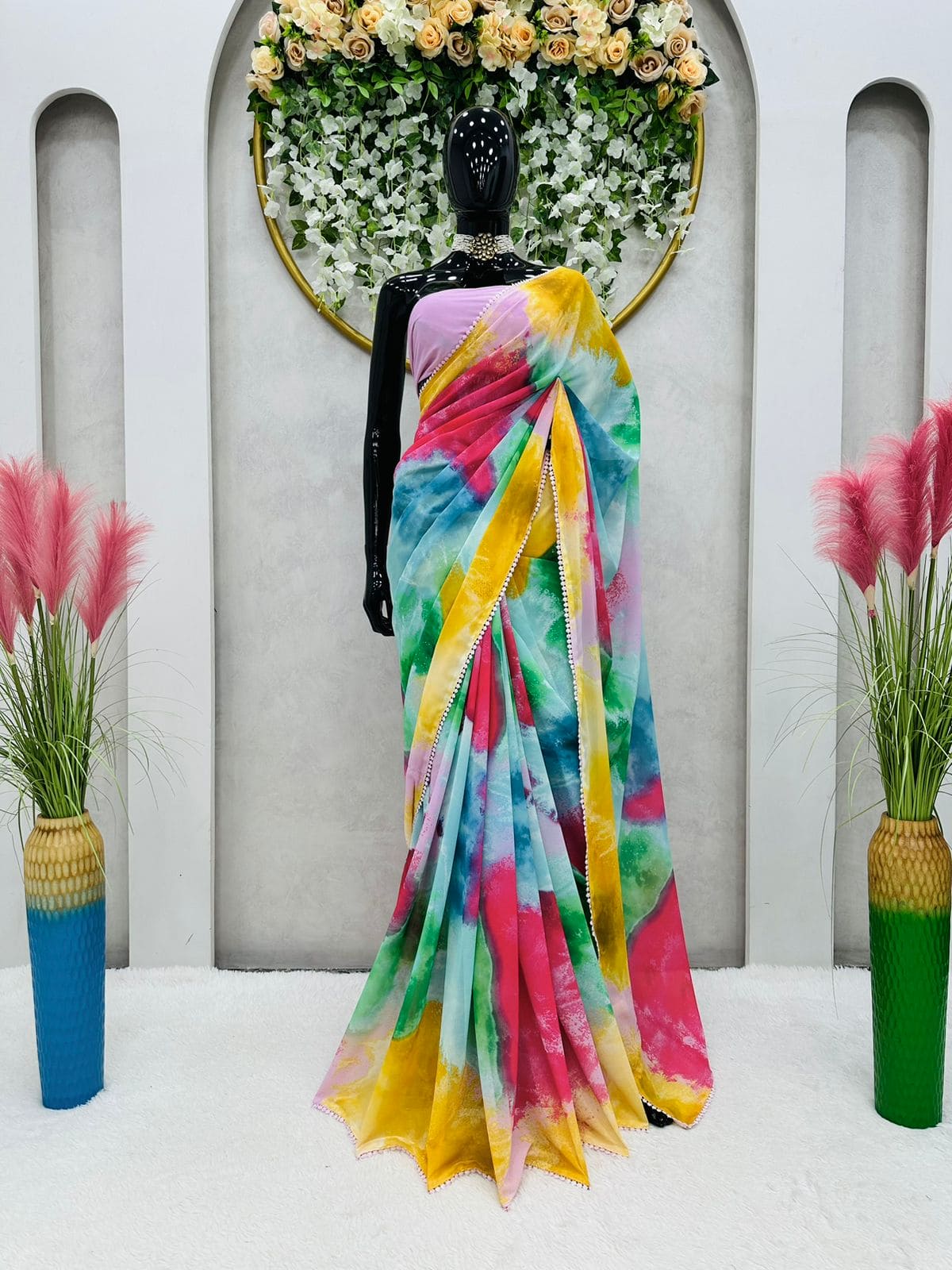 Chiffon sarees With Silk Border