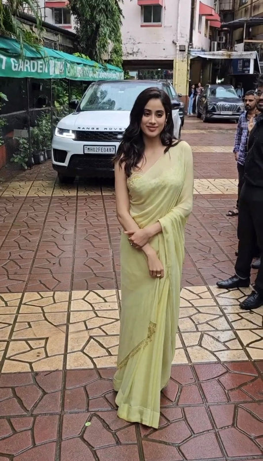 Yellow Printed Saree With Blouse