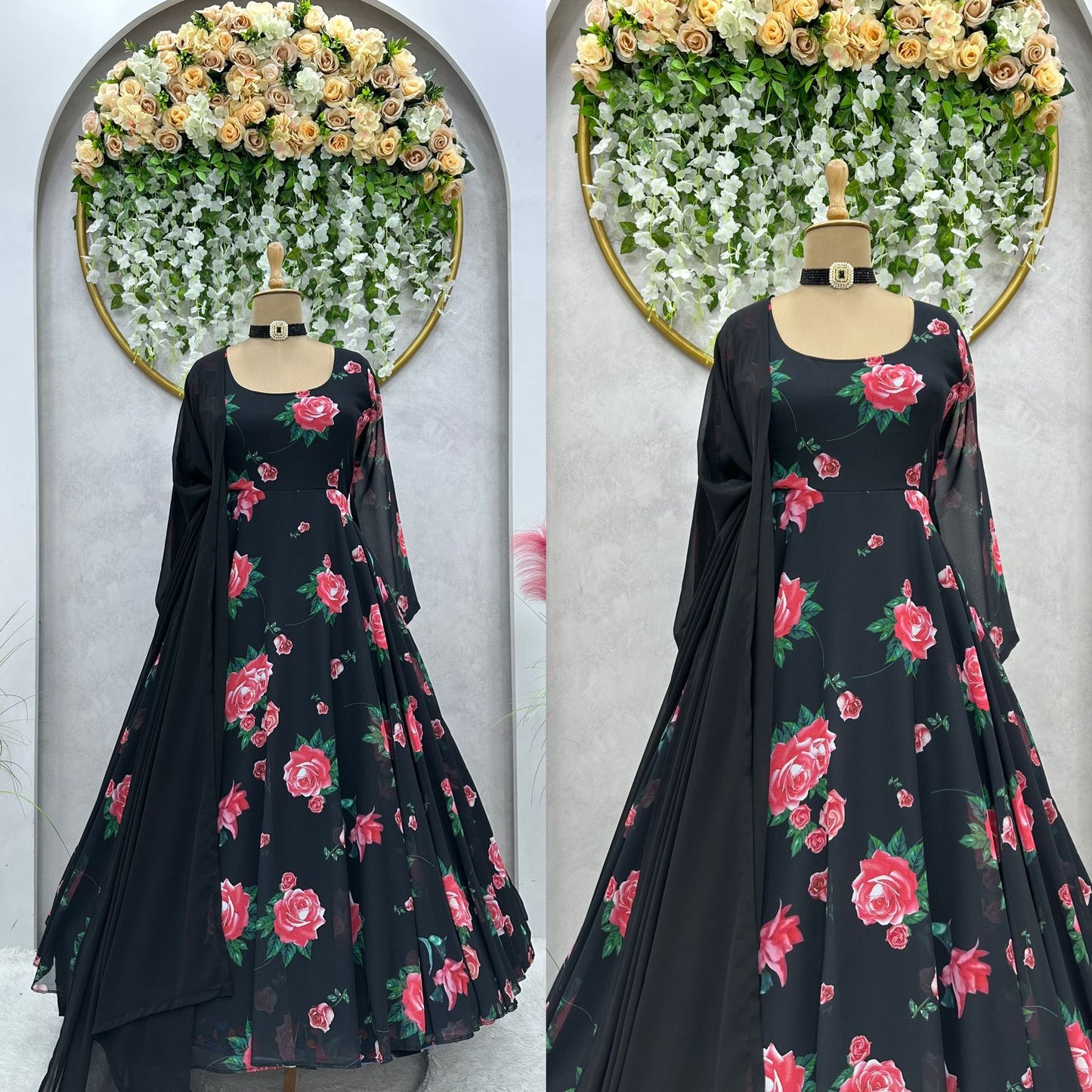 Black  Gown Indian Dress Wedding Gown Designer Gown Partywear Gown Printed Gown Indian Kurti Bridal Gown Traditional Gown,