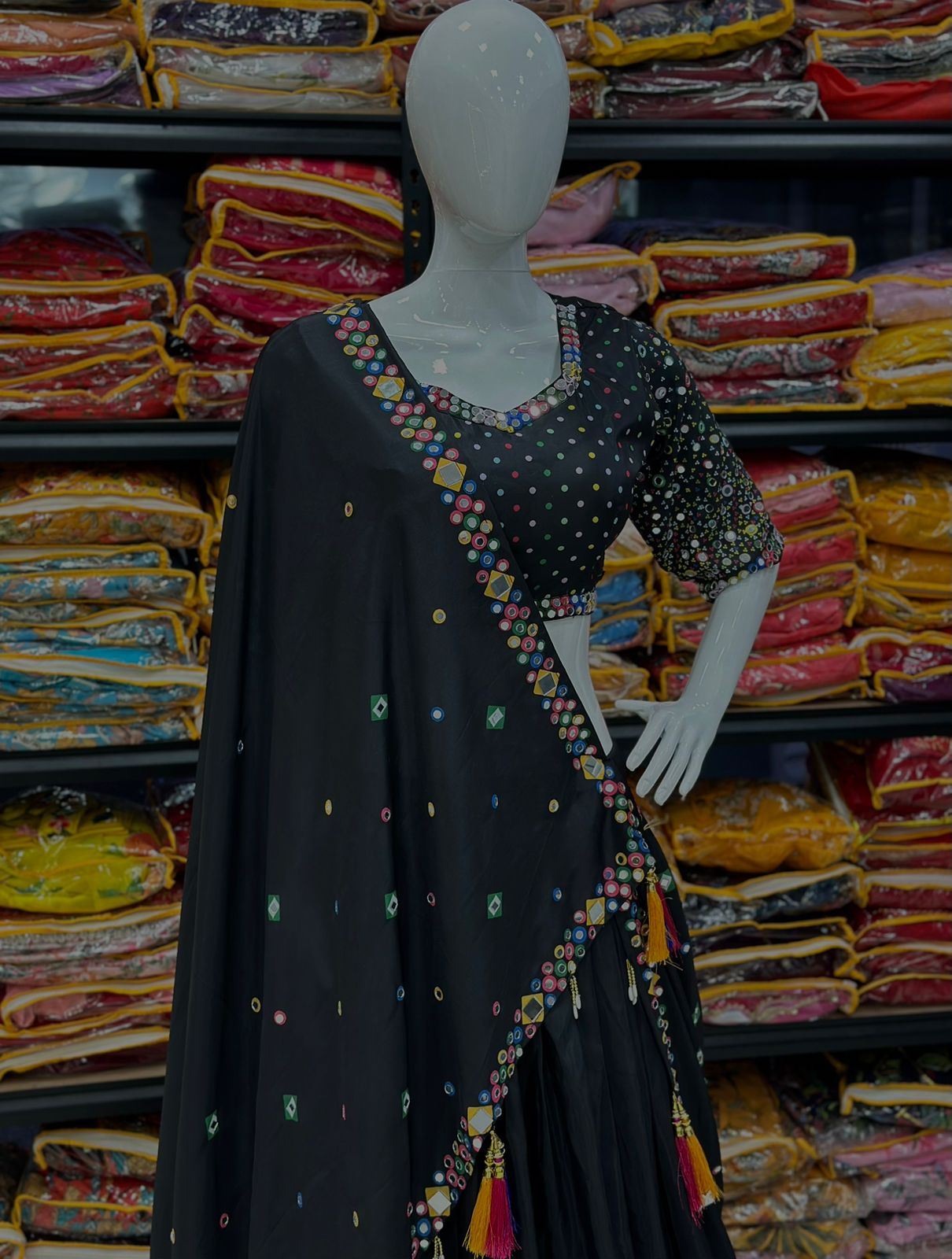 Marvelous Black Embroidered Cotton Traditional Wear Chaniya Choli