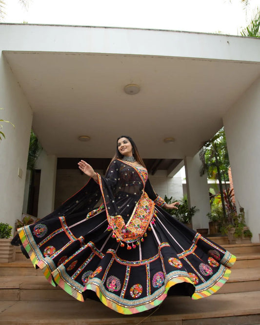 Digital Printed Butter Silk Lehenga With Blouse And Dupatta Which Has Original Mirror Work
