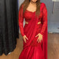 Red Stitched Saree With Corset Top And Beadad Belt