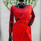 Red Stitched Saree With Corset Top And Beadad Belt