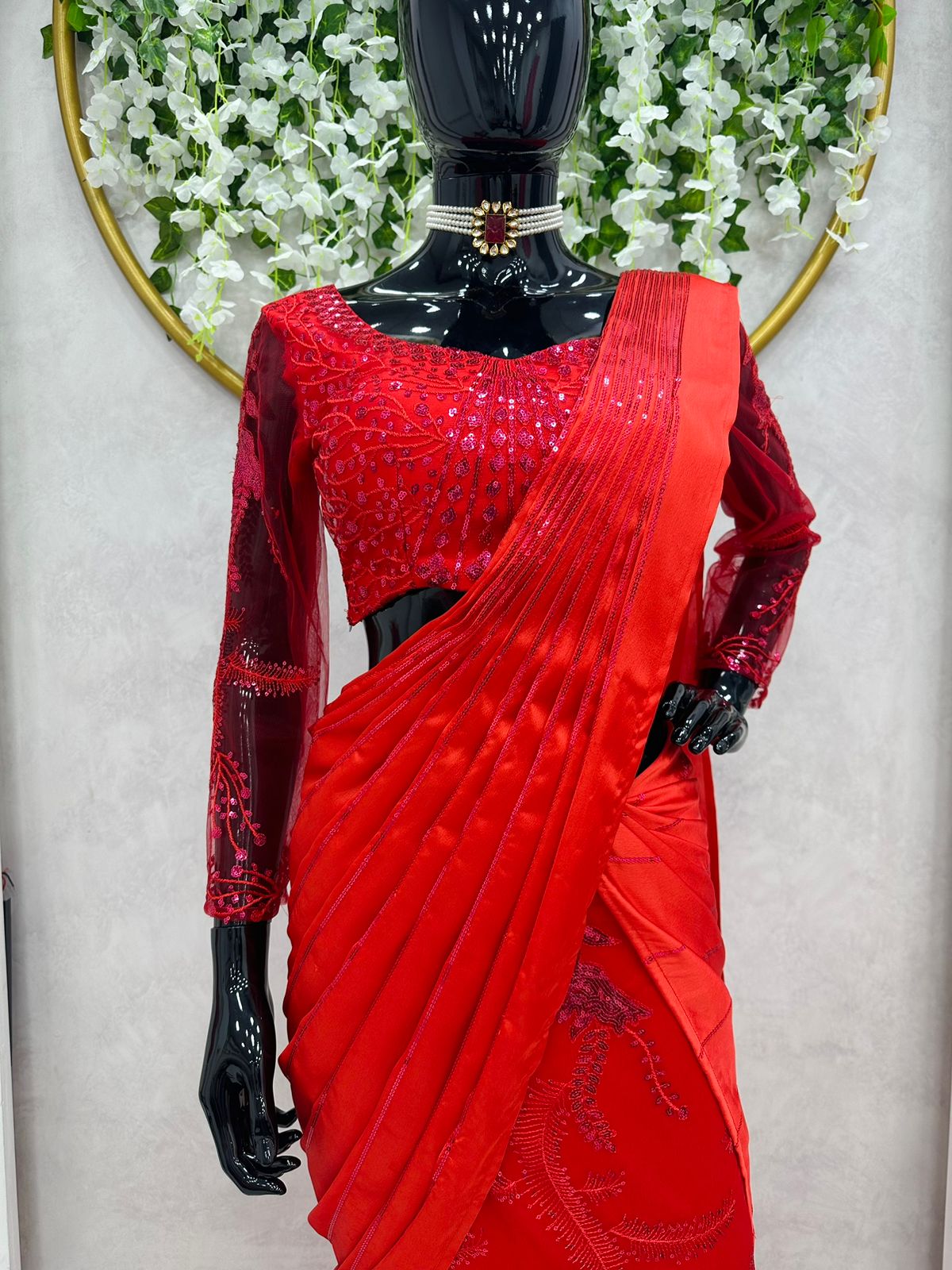 Red corset blouse belt saree gown – Ricco India