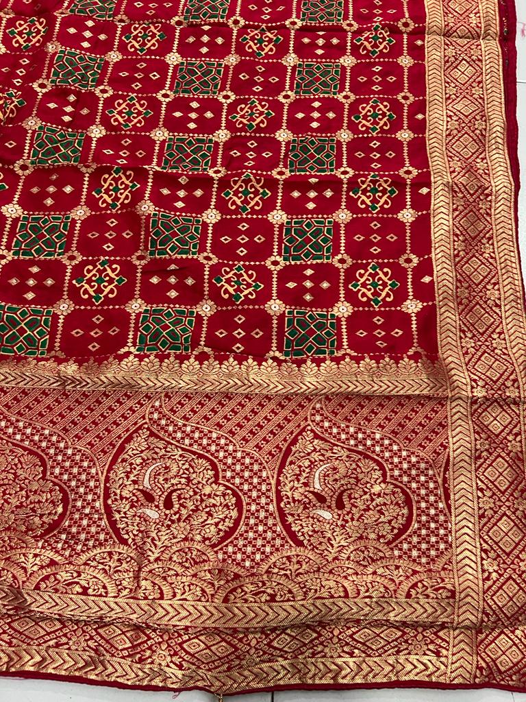Pure viscose dola material with original hand block ajrakh print saree