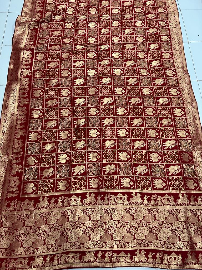 Pure viscose dola material with original hand block ajrakh print saree