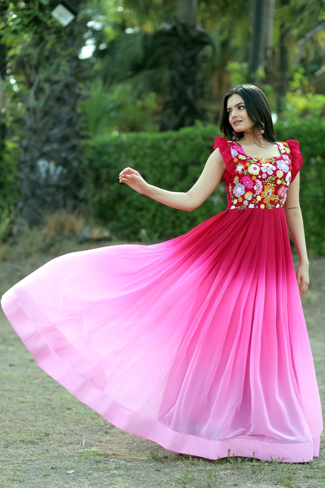 Printed Long Gown With Dupatta
