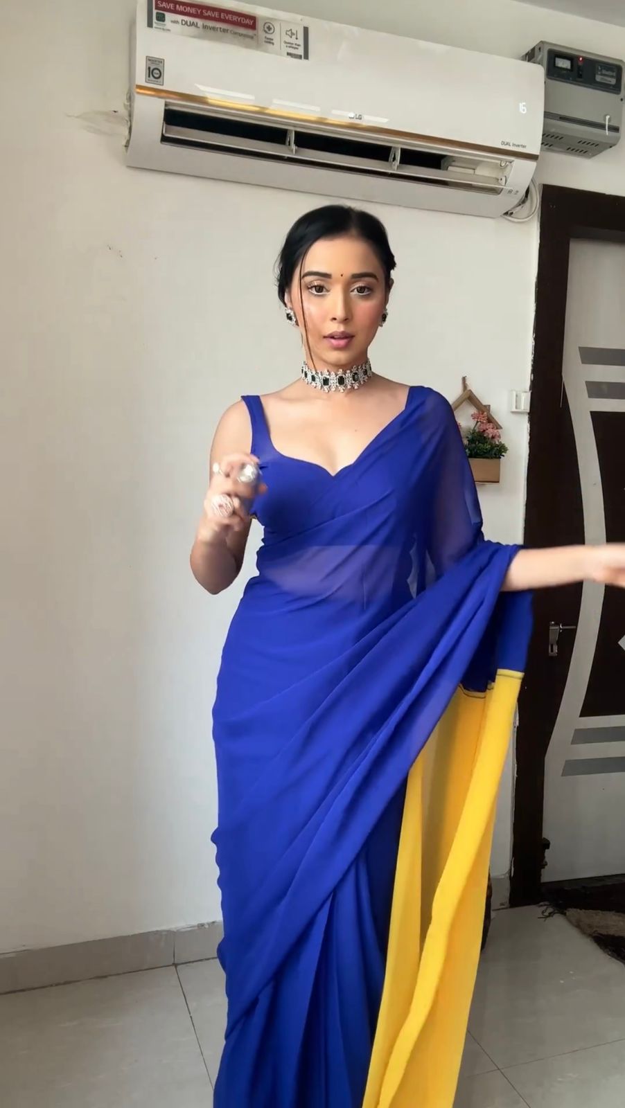 Royal Blue Bandhani Modal Silk Saree with Ajrakh Pallu