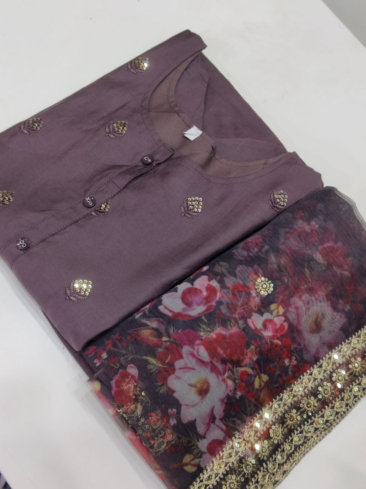 Organza Silk Party Wear Salwar Kameez in Purple and Violet with Thread work