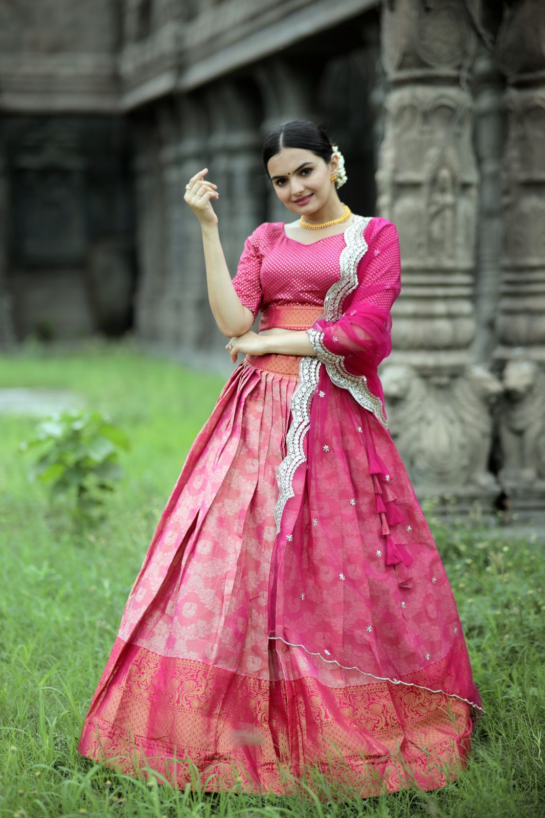 Likha by Nykaa Fashion Ghoomar Pink Gold Printed Lehenga and Choli wit