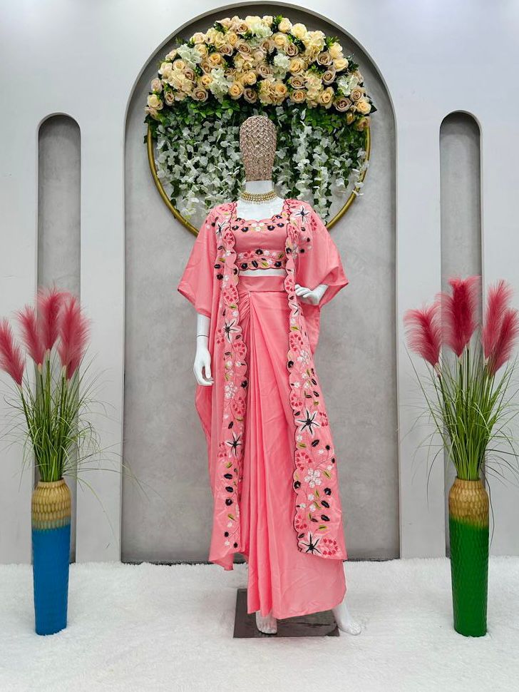 Festive/ party/ wedding zardozi work jacket dress in pink color Festive/ party/ wedding zardozi work jacket dress in pink color
