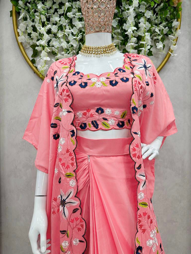 Festive/ party/  wedding zardozi work jacket dress in pink color