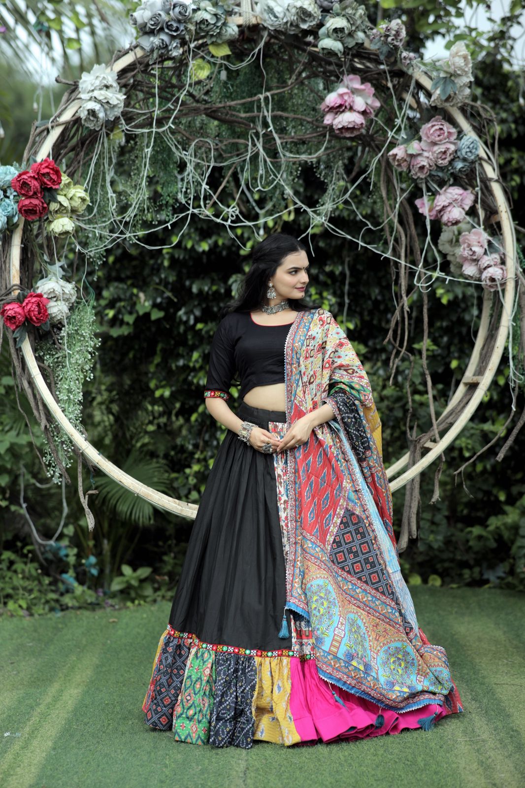 Buy Brown Russian Silk Floral Print Fusion Lehenga Choli Dupatta Set by  Designer SCAKHI for Women online at Kaarimarket.com