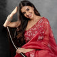 Zari Jaipur Red Color Chiffon Fabric Saree with Unstitched Blouse