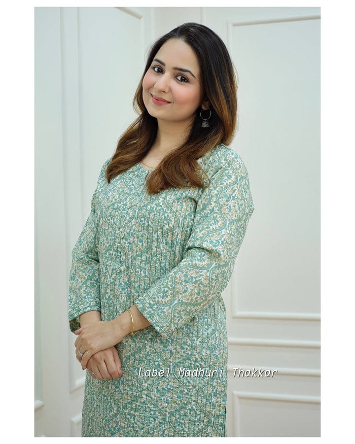 Green Kantha Kurti Set