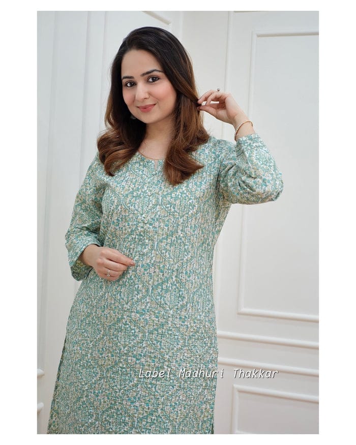 Green Kantha Kurti Set