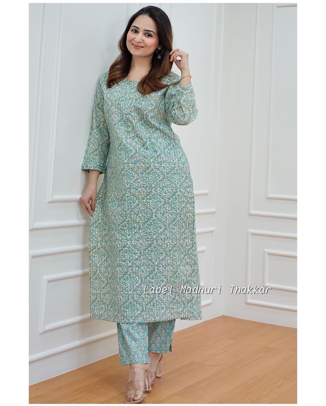 Green Kantha Kurti Set