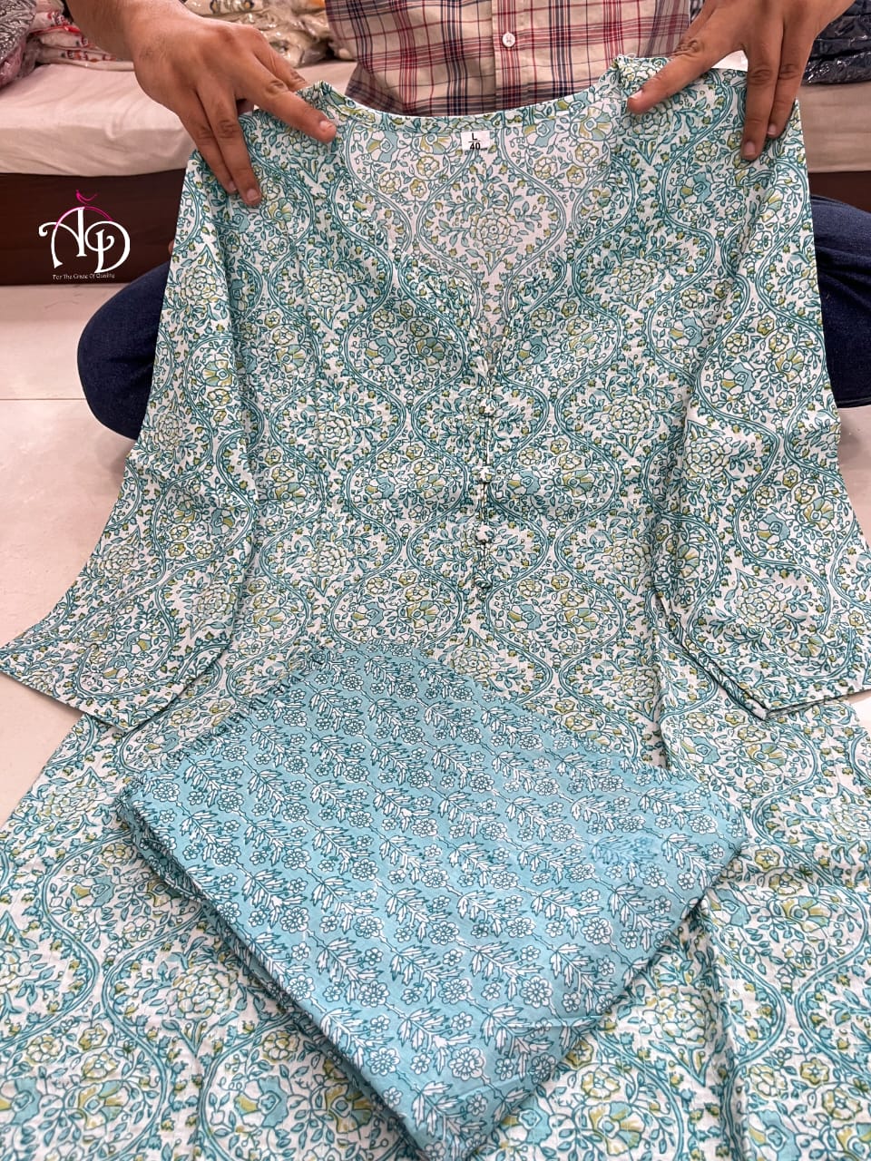 Green Kantha Kurti Set