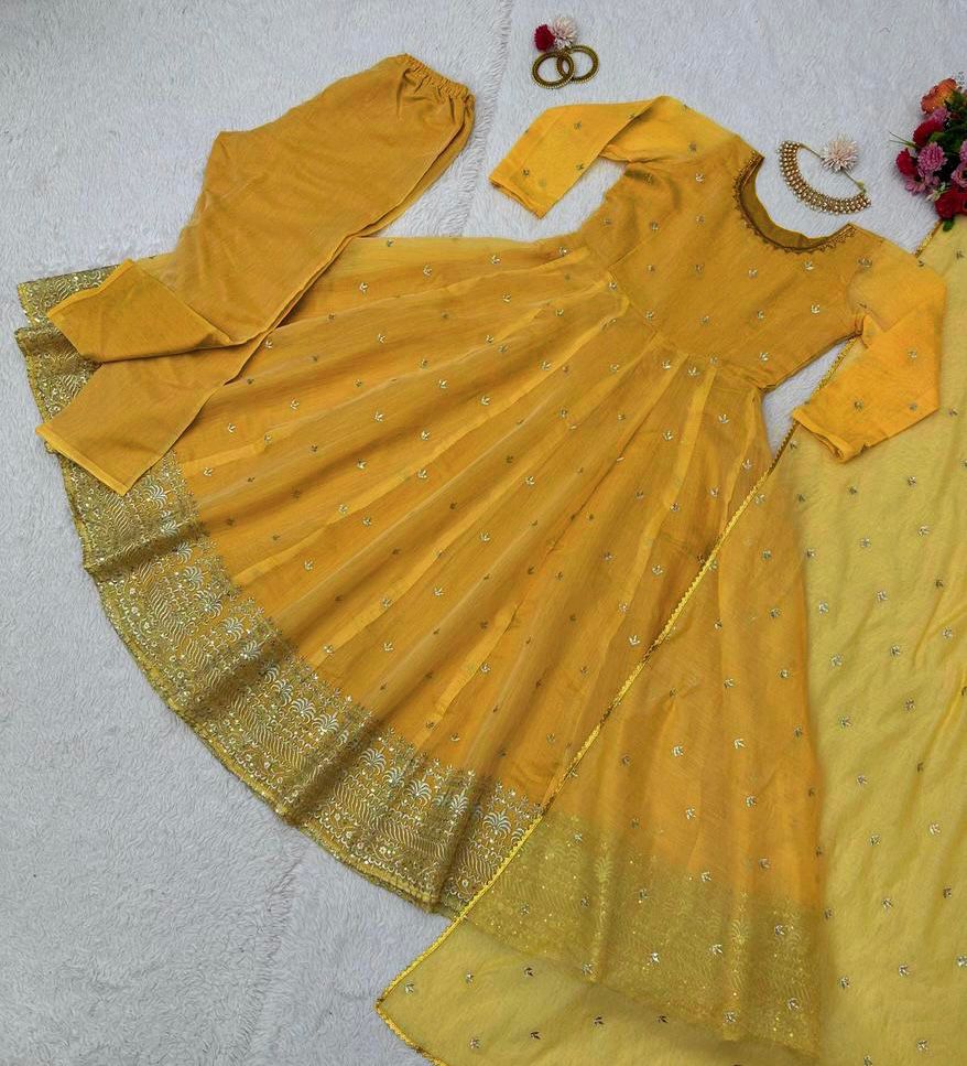 Yellow Bandhani Print Anarkali Set