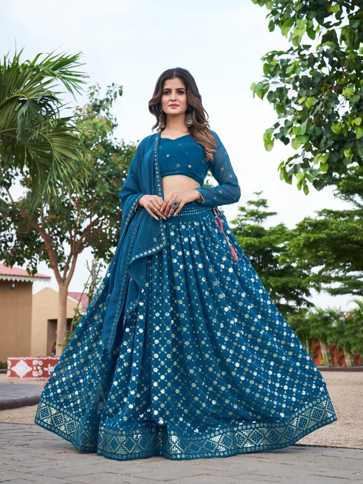 Zeel Clothing Women's Silk Semi stitched Lehenga Choli (7031-Blue-Wedding- Bridal-Heavy-Lehenga_Blue_Free Size) : Amazon.in: Fashion