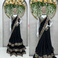 New Look Black Georgette Saree with Blouse Indian Wedding Saree Sabyasachi Saree Designer Saree